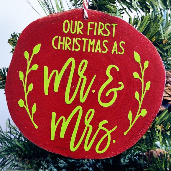 Hand Crafted Wooden Christmas Gift Ornament "Our First Christmas As Mr. & Mrs." - Picture 3 of 3